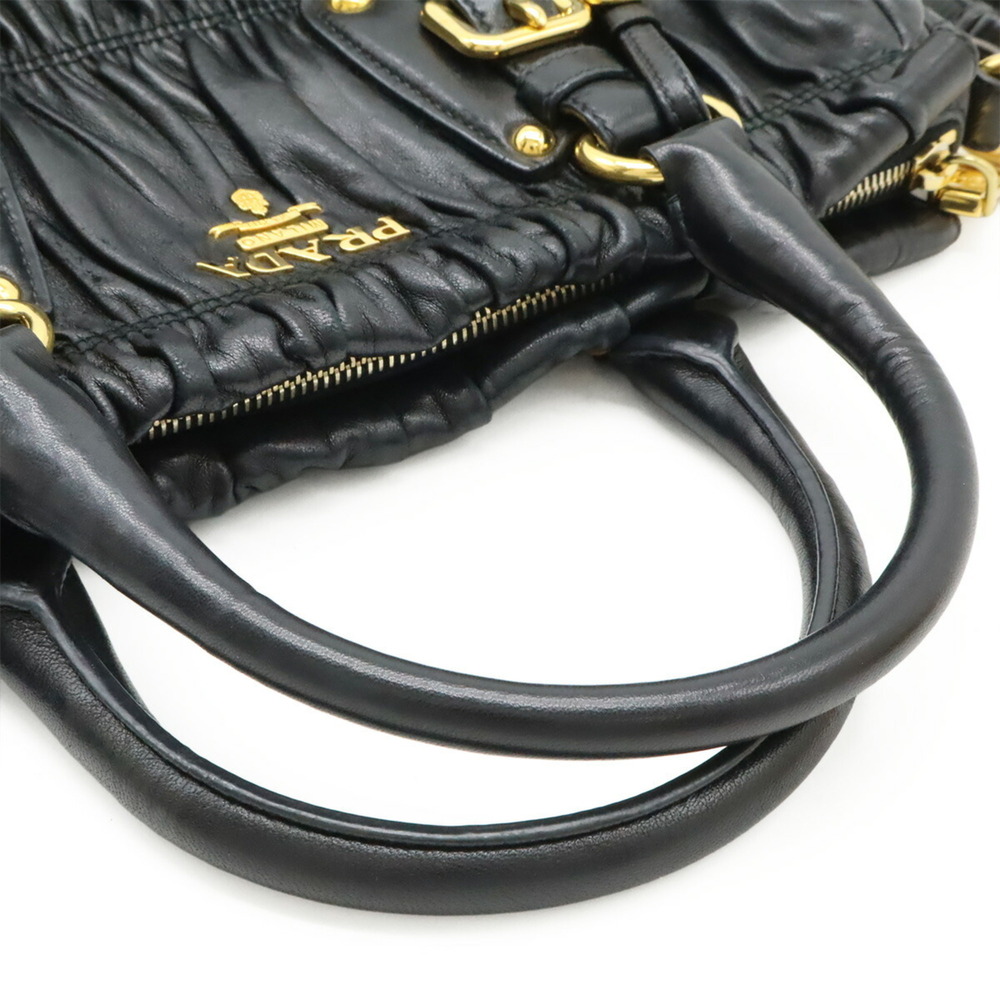 PRADA Gathered Handbag Shoulder Bag Leather NERO Black BN1407 - Picture 5 of 10